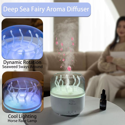 Air Humidifier for Bedroom 280ML Rotating Sea Grass Ultrasonic Aromatherapy Diffusers Mist Maker Fragrance Essential Oil Aroma